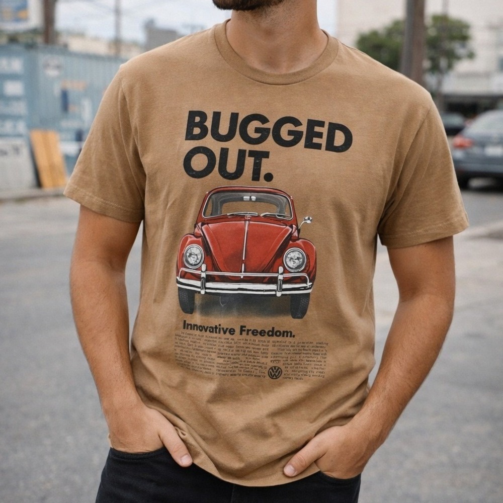 VW Beetle Graphic Tee Volkswagen Bugged Out Shirt Mens Medium Y2K Streetwear